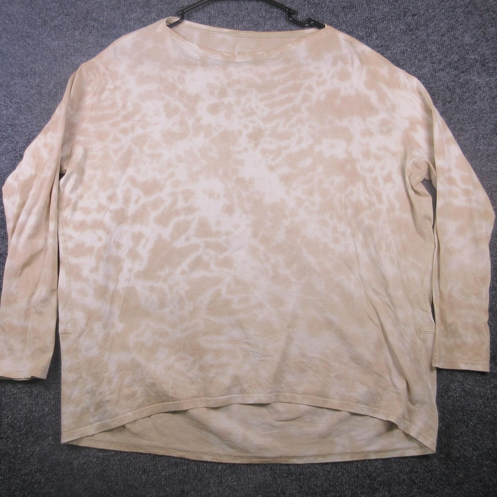 Lululemon Shirt Womens Large Beige Tie Dye Long Sleeve High Low Hem‎ Yoga